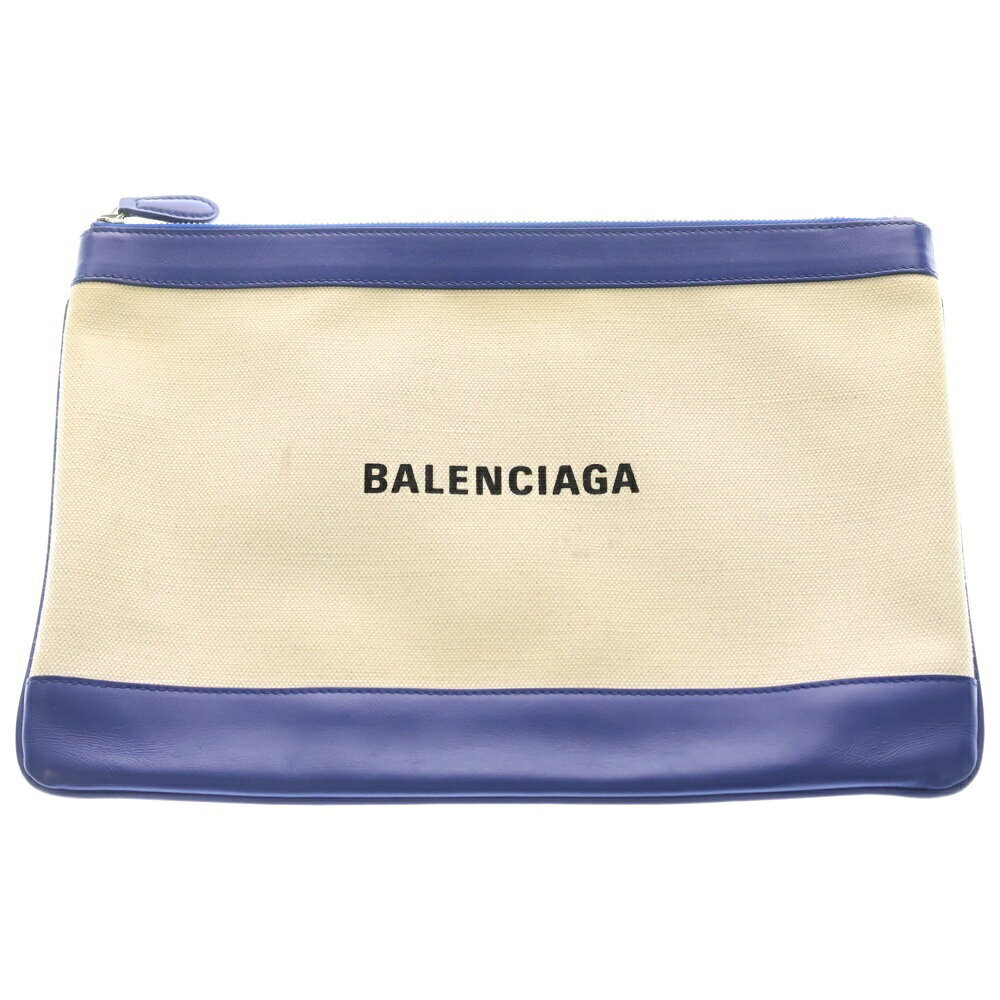BALENCIAGA Navy Blue CLIP Canvas Clutch Bag White